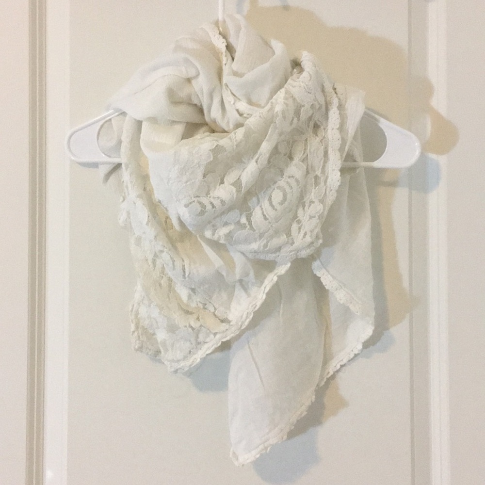 White spring scarf with rose lace & crochet detail